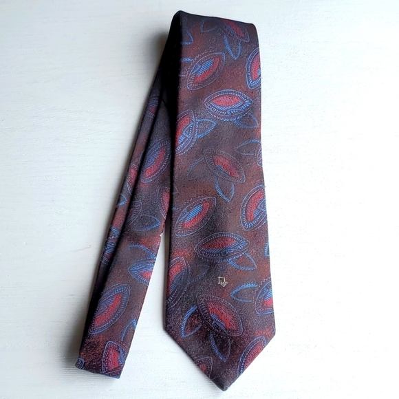 Vintage Dior Black Red and Blue Abstract Print Tie - Picture 1 of 6